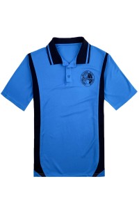 製造藍色短袖Polo恤  訂做衫側撞色三粒鈕扣校服  繡花LOGO校服 SU325